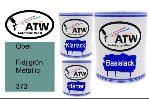 Opel, Fidjigrün Metallic, 373: 1L Lackdose + 1L Klarlack + 500ml Härter - Set, von ATW Autoteile West.